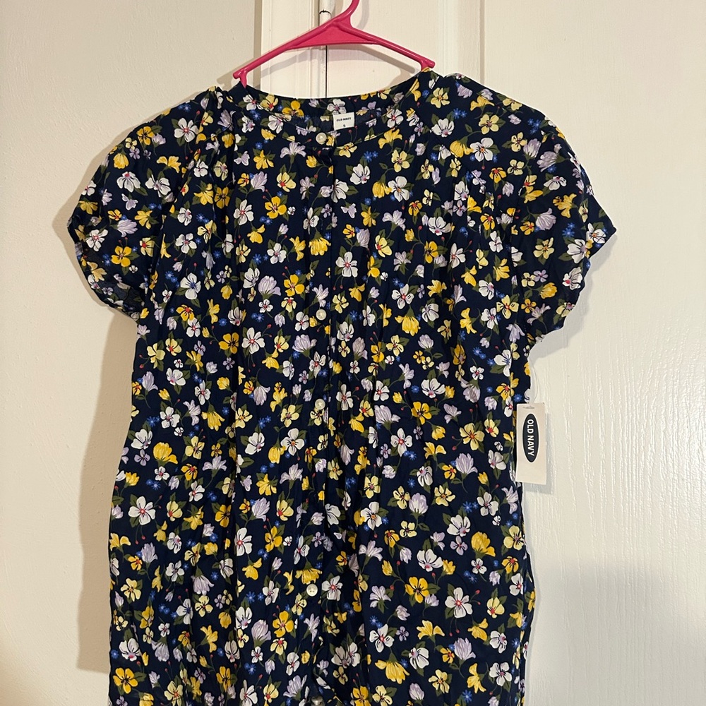 Old Navy Navy Blue Floral Blouse